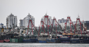 台风“浪卡”逼近海南 船只进港避风