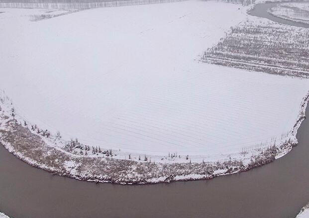 空中俯瞰汾河雪后美景如画