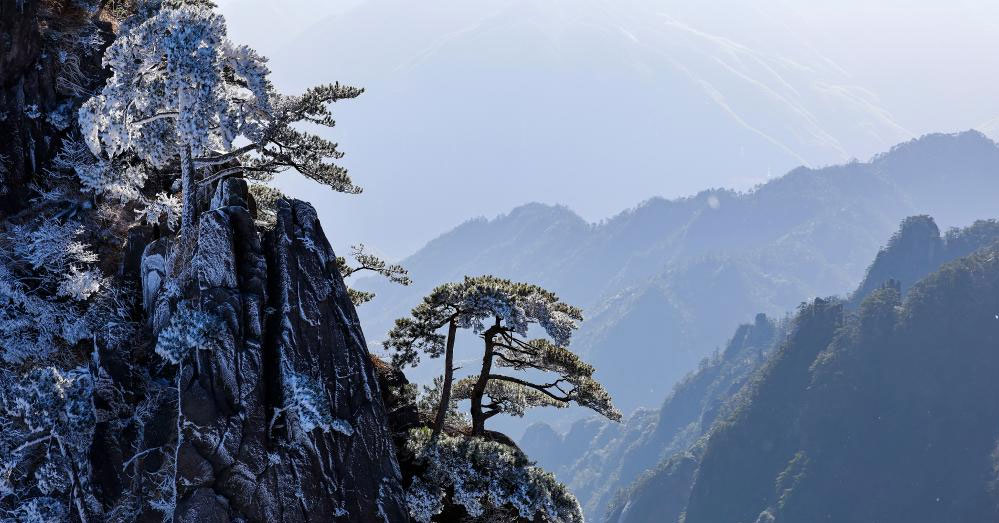 安徽黄山迎入冬初雪