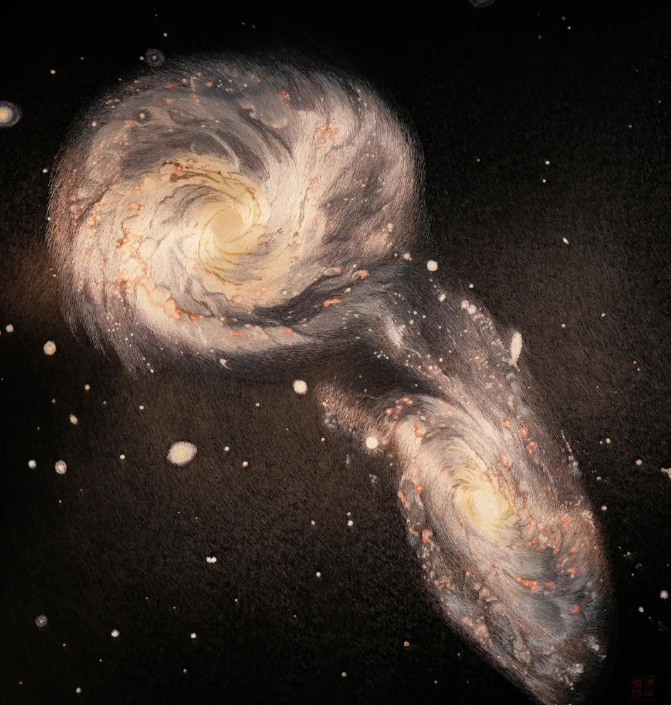 的刺绣作品她以针代笔将星河浪漫定格在织布之上呈现出极致的美丽